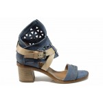 Сини анатомични дамски сандали, естествена кожа - ежедневни обувки за пролетта и лятото N 100012652