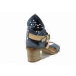 Сини анатомични дамски сандали, естествена кожа - ежедневни обувки за пролетта и лятото N 100012652