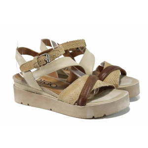 Бежови анатомични дамски сандали, естествена кожа - ежедневни обувки за пролетта и лятото N 100012655