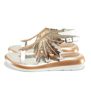 Бели дамски сандали, естествена кожа - ежедневни обувки за пролетта и лятото N 100012643