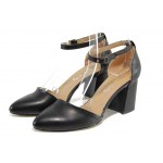 Черни дамски обувки със среден ток, здрава еко-кожа - ежедневни обувки за пролетта и лятото N 100012642