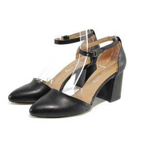 Черни дамски обувки със среден ток, здрава еко-кожа - ежедневни обувки за пролетта и лятото N 100012642