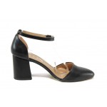 Черни дамски обувки със среден ток, здрава еко-кожа - ежедневни обувки за пролетта и лятото N 100012642