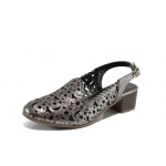 Сиви анатомични дамски обувки със среден ток, естествена кожа - ежедневни обувки за пролетта и лятото N 100012640