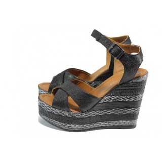Черни дамски сандали, естествена кожа - всекидневни обувки за пролетта и лятото N 100012694