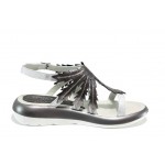 Сребристи дамски сандали, естествена кожа - всекидневни обувки за пролетта и лятото N 100012695