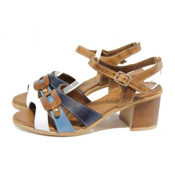 Сини анатомични дамски сандали, естествена кожа - всекидневни обувки за пролетта и лятото N 100012696