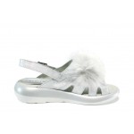 Сребристи дамски сандали, естествена кожа - всекидневни обувки за пролетта и лятото N 100012692