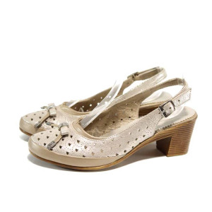 Бежови анатомични дамски обувки със среден ток, естествена кожа - всекидневни обувки за пролетта и лятото N 100012698