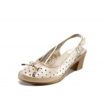 Бежови анатомични дамски обувки със среден ток, естествена кожа - всекидневни обувки за пролетта и лятото N 100012698