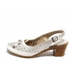 Бели анатомични дамски обувки със среден ток, естествена кожа - всекидневни обувки за пролетта и лятото N 100012697