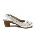 Бели анатомични дамски обувки със среден ток, естествена кожа - всекидневни обувки за пролетта и лятото N 100012697