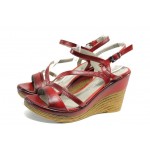 Червени дамски сандали, естествена кожа - всекидневни обувки за пролетта и лятото N 100012690