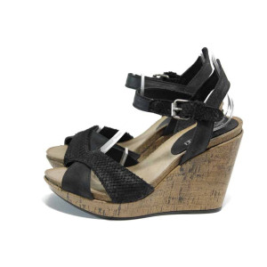 Черни анатомични дамски сандали, естествена кожа - ежедневни обувки за пролетта и лятото N 100012748