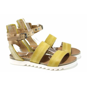 Жълти ортопедични дамски сандали, естествена кожа - ежедневни обувки за пролетта и лятото N 100012743