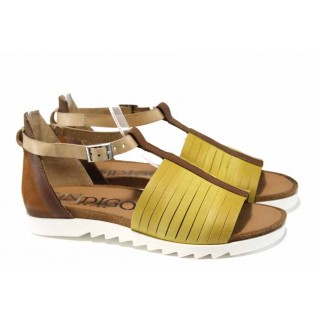 Жълти анатомични дамски сандали, естествена кожа - ежедневни обувки за пролетта и лятото N 100012744