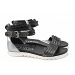 Черни анатомични дамски сандали, естествена кожа - ежедневни обувки за пролетта и лятото N 100012745