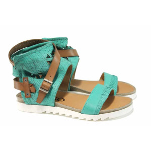 Зелени анатомични дамски сандали, естествена кожа - ежедневни обувки за пролетта и лятото N 100012746