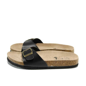 Черни анатомични дамски чехли, здрава еко-кожа - ежедневни обувки за пролетта и лятото N 100012773