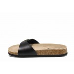 Черни анатомични дамски чехли, здрава еко-кожа - ежедневни обувки за пролетта и лятото N 100012773