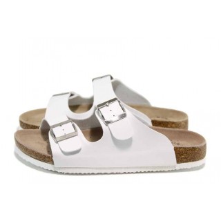 Бели анатомични дамски чехли, здрава еко-кожа - ежедневни обувки за пролетта и лятото N 100012749