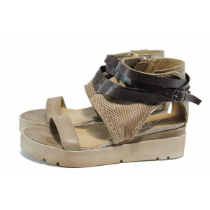 Бежови анатомични дамски сандали, естествена кожа - всекидневни обувки за пролетта и лятото N 100012787