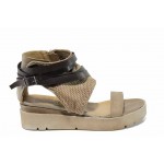Бежови анатомични дамски сандали, естествена кожа - всекидневни обувки за пролетта и лятото N 100012787