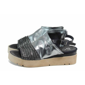 Сребристи анатомични дамски сандали, естествена кожа - всекидневни обувки за пролетта и лятото N 100012786