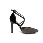 Сребристи дамски обувки с висок ток, здрава еко-кожа - официални обувки за пролетта и лятото N 100012804