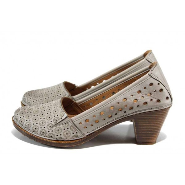 Бежови ортопедични дамски обувки със среден ток, естествена кожа - ежедневни обувки N 100012815