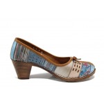 Сини ортопедични дамски обувки със среден ток, естествена кожа - ежедневни обувки N 100012816