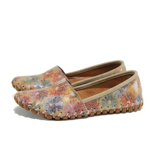 Бежови дамски обувки с равна подметка, естествена кожа - ежедневни обувки за пролетта и лятото N 100012817