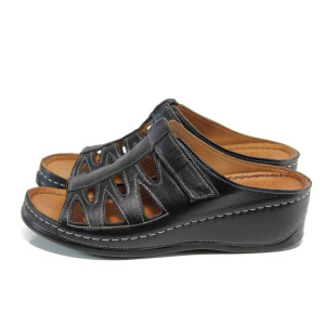 Черни дамски чехли, естествена кожа - ежедневни обувки за пролетта и лятото N 100012812