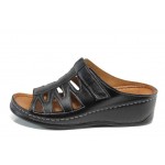 Черни дамски чехли, естествена кожа - ежедневни обувки за пролетта и лятото N 100012812