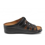 Черни дамски чехли, естествена кожа - ежедневни обувки за пролетта и лятото N 100012812