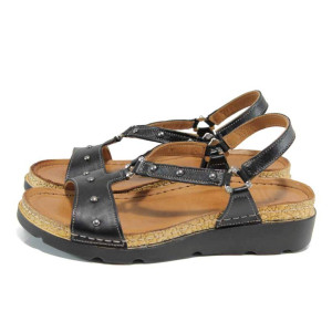 Черни ортопедични дамски сандали, естествена кожа - ежедневни обувки за пролетта и лятото N 100012844