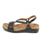 Черни ортопедични дамски сандали, естествена кожа - ежедневни обувки за пролетта и лятото N 100012844