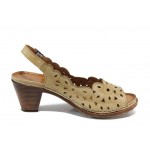Бежови дамски сандали, естествена кожа - ежедневни обувки за пролетта и лятото N 100012834