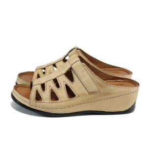 Бежови ортопедични дамски чехли, естествена кожа - ежедневни обувки за пролетта и лятото N 100012828