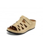Бежови ортопедични дамски чехли, естествена кожа - ежедневни обувки за пролетта и лятото N 100012828
