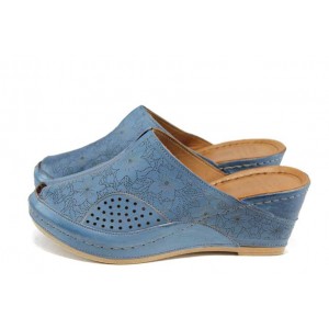 Сини ортопедични дамски чехли, естествена кожа - ежедневни обувки за пролетта и лятото N 100012829