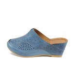 Сини ортопедични дамски чехли, естествена кожа - ежедневни обувки за пролетта и лятото N 100012829