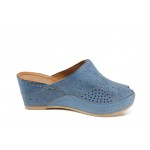 Сини ортопедични дамски чехли, естествена кожа - ежедневни обувки за пролетта и лятото N 100012829