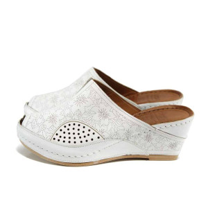 Бели ортопедични дамски чехли, естествена кожа - ежедневни обувки за пролетта и лятото N 100012830