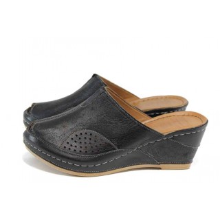 Черни ортопедични дамски чехли, естествена кожа - ежедневни обувки за пролетта и лятото N 100012831