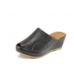 Черни ортопедични дамски чехли, естествена кожа - ежедневни обувки за пролетта и лятото N 100012831