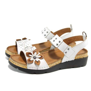 Бели ортопедични дамски сандали, естествена кожа - ежедневни обувки за пролетта и лятото N 100012842