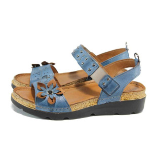 Сини ортопедични дамски сандали, естествена кожа - ежедневни обувки за пролетта и лятото N 100012843