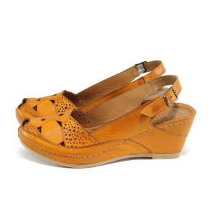 Оранжеви ортопедични дамски сандали, естествена кожа - ежедневни обувки за пролетта и лятото N 100012838