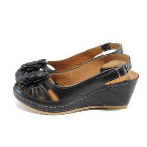 Черни ортопедични дамски сандали, естествена кожа - ежедневни обувки за пролетта и лятото N 100012840
